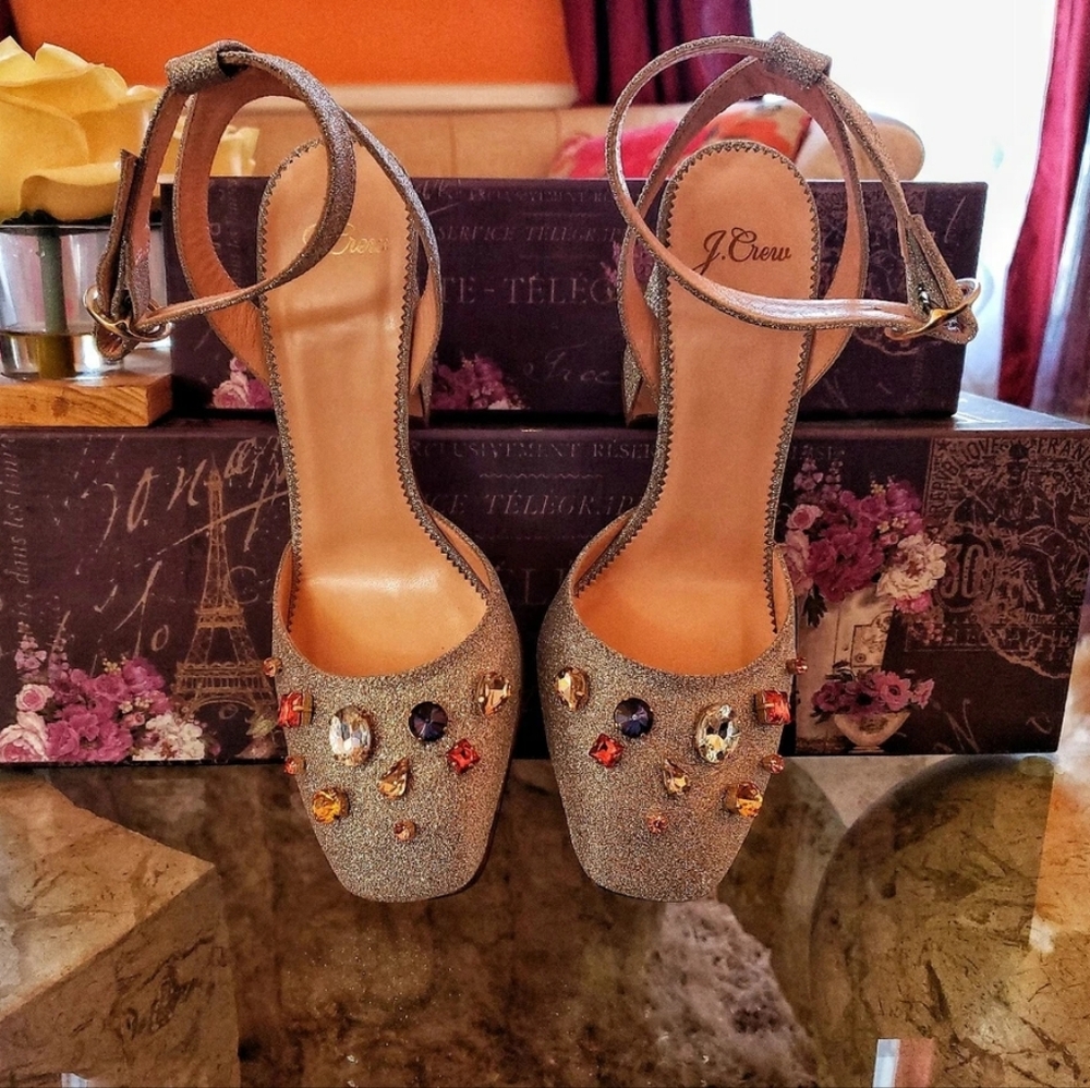 J. Crew Vicky Women's Silver Glitter Embellished Heels